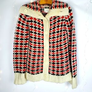 Vintage Red White Knit Button Up Sweater 60s 70s